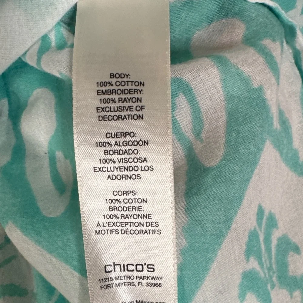 Chico's Embordered Beaded Cotton Pull Over Blouse Medium
